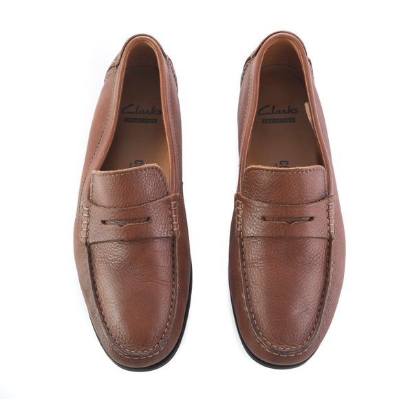 Clarks Collection Cognac Brown Penny Loafers Shoes - Picture 2 of 7